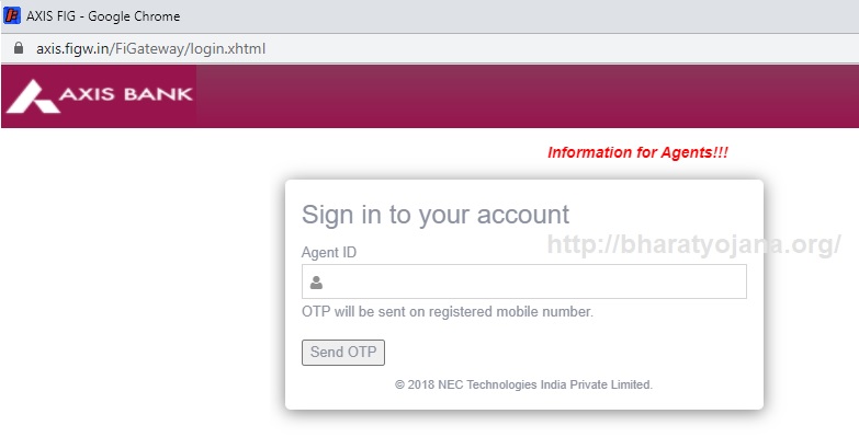 Axis Bank Mitra Business Correspondents Login Page